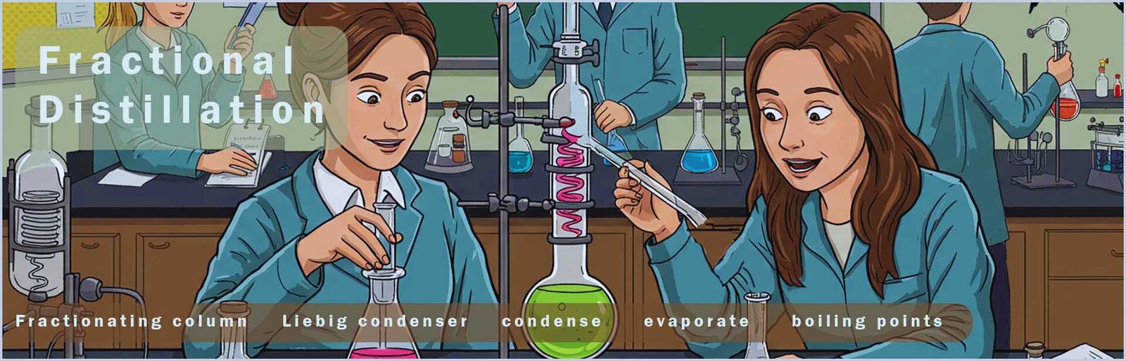 Students carrying out a distillation experiment in the lab